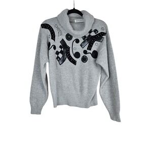 Evan Davies Lambswool Angora Rabbit Blend Gray Turtleneck Art Deco Sweater M